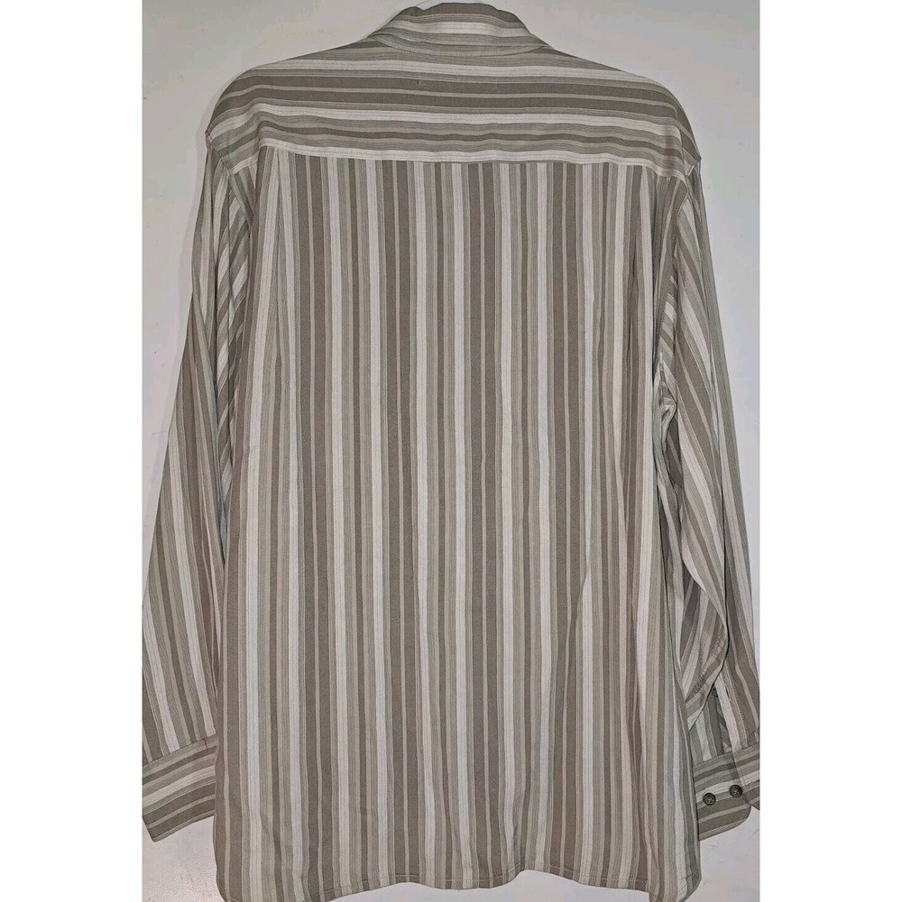 Vintage Tommy Bahama 100% Silk Dress Shirt Men's L Striped Beige Khaki - Picture 8 of 8